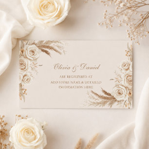 Neutral Ivory Roses Wedding Registry Card