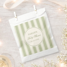 Neutral Ivory Sage Green Striped Baby Shower Favour Bags