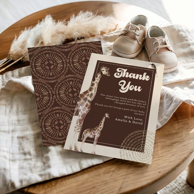 Neutral Jungle Safari Giraffe Baby Shower Thank You Card (Creator Uploaded)