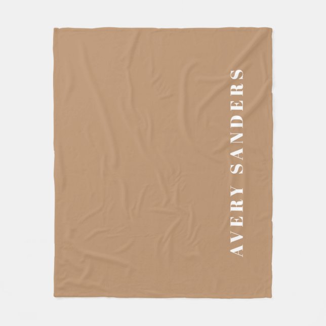 Neutral Khaki Simple Modern Personalised Name  Fleece Blanket (Front)