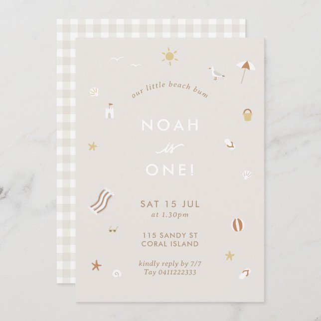 Neutral Kids Beach Pool Party Theme Birthday Invitation (Front/Back)