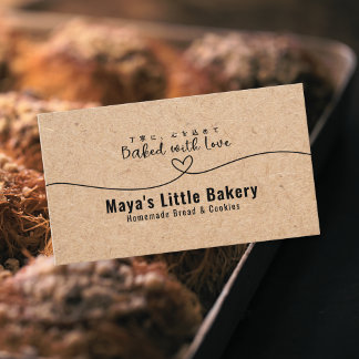 Neutral Kraft Heart Line Bakery Business Card