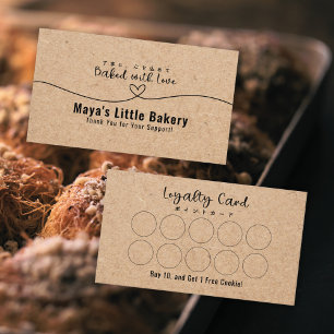 Neutral Kraft Heart Line Bakery Loyalty Reward Business Card