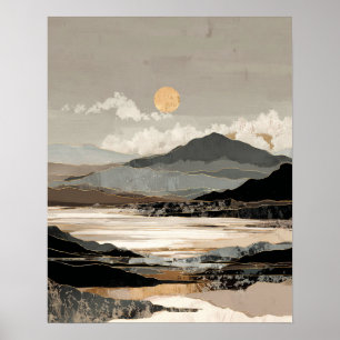 Neutral Landscape Abstract Mountain Lake Minimal Poster