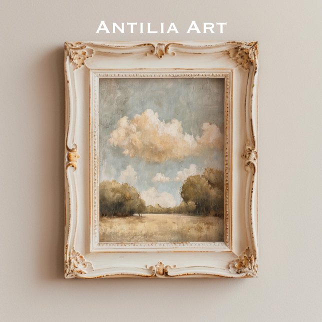 Neutral Landscape Oil Painting Vintage Cloudy Sky Poster (Creator Uploaded)