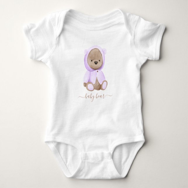 Neutral Lavender Teddy Bear Baby Bear Baby Bodysuit (Front)