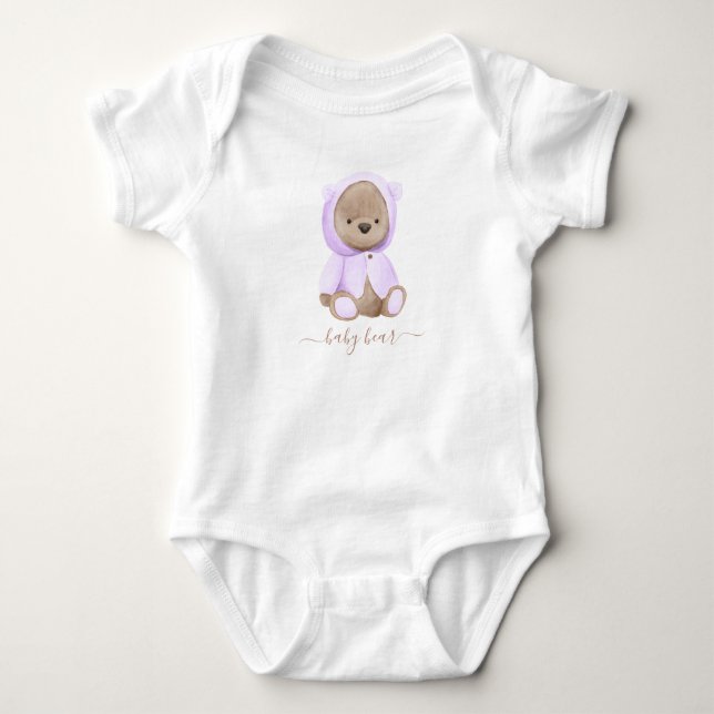 Neutral Lavender Teddy Bear Baby Bear Bodysuit (Front)