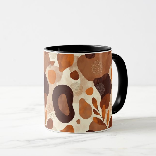 Neutral Leaves & Shapes Mug – Artistic Boho Patter (Front Right)