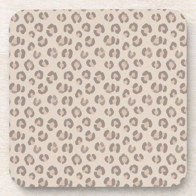 Neutral Leopard Print Pattern Coaster (Front)