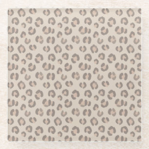 Neutral Leopard Print Pattern Glass Coaster