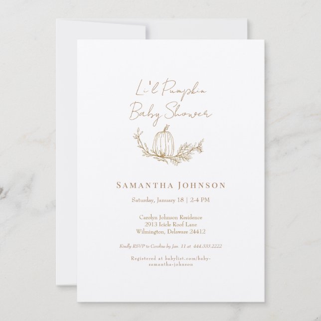 Neutral Li'l Pumpkin Ecru Baby Shower Invitation (Front)
