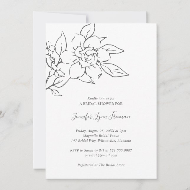 Neutral Line Art Floral Elegant Bridal Shower Invitation (Front)