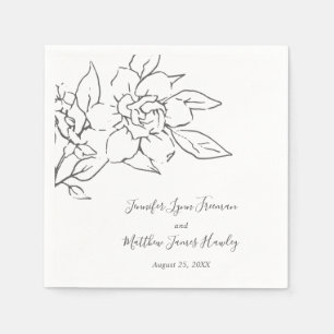 Neutral Line Art Floral Elegant Wedding Napkin