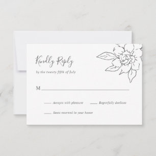 Neutral Line Art Floral Elegant Wedding RSVP Card