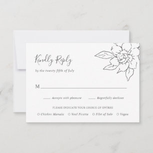 Neutral Line Art Floral Elegant Wedding RSVP Card