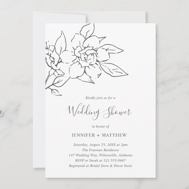 Neutral Line Art Floral Elegant Wedding Shower Invitation (Front)
