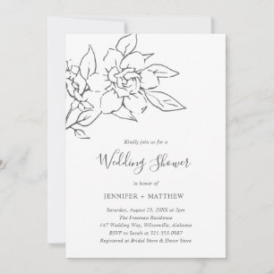 Neutral Line Art Floral Elegant Wedding Shower Invitation
