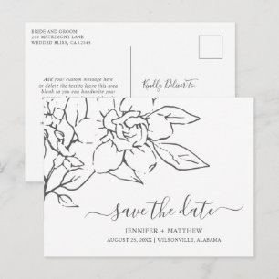Neutral Line Art Floral Wedding Save the Date Announcement Postcard