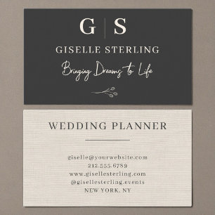 Neutral Linen Elegant Minimalist Monogram Business Card