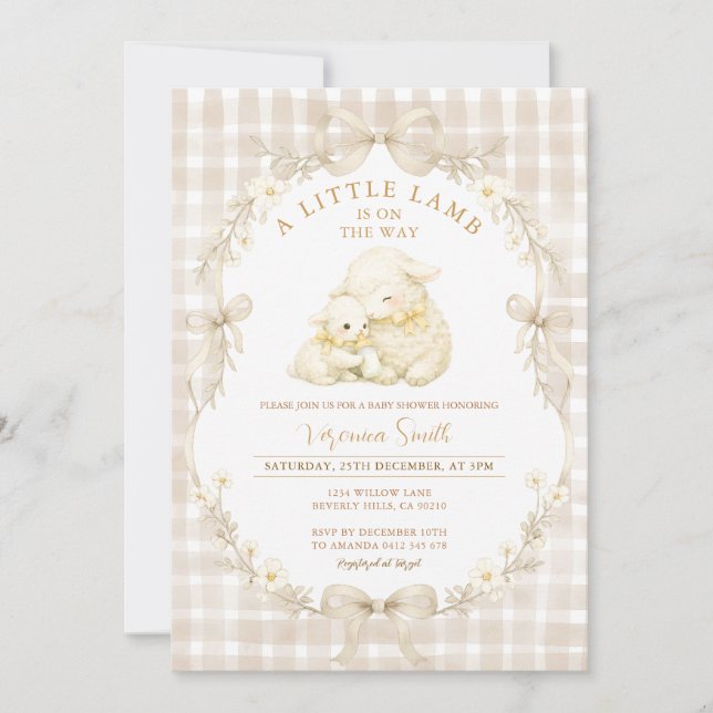 Neutral Little Lamb Baby Shower Invitation (Front)