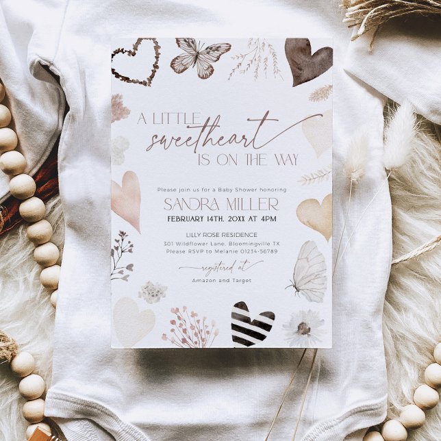 Neutral Little Sweetheart Valentine Baby Shower Invitation (Little Sweetheart Baby Shower invitation)