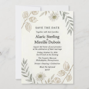Neutral Lunaria & Wildflower Botanical Elegant  Invitation
