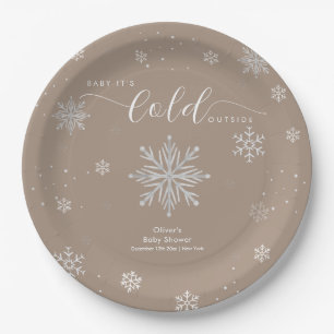 Neutral Magical Winter Snowflake Baby Shower  Paper Plate