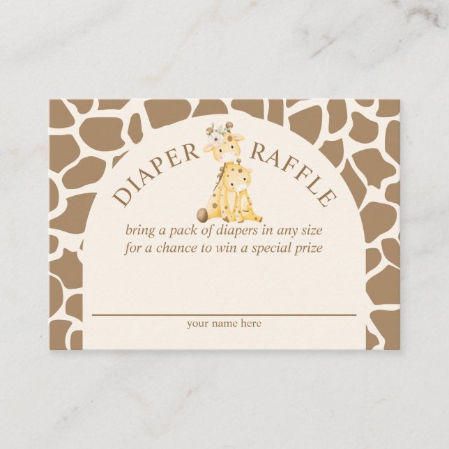 Neutral Mama and Baby Giraffe Diaper Raffle Enclosure Card (Front)
