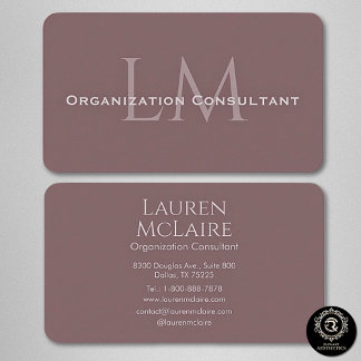 Neutral Mauve Taupe Monogram Business Card