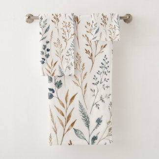 Neutral Meadow Wild Grass Floral Bath Towel Set