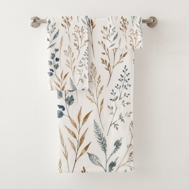 Neutral Meadow Wild Grass Floral Bath Towel Set (Insitu)