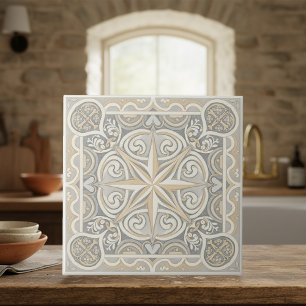 Neutral Mediterranean Pattern Pat#12 Greige ID1195 Tile