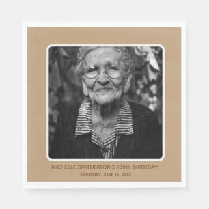Neutral Milestone 100th Birthday Photo Napkin