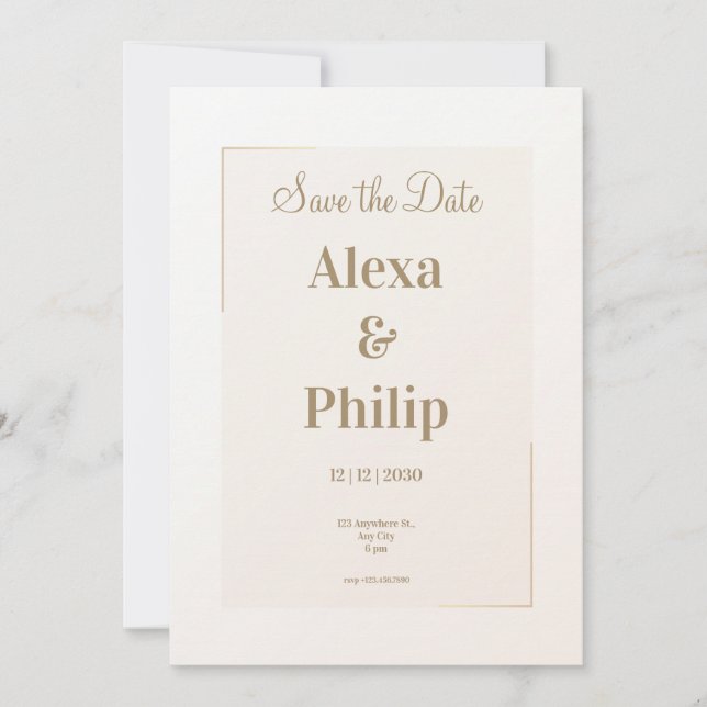 Neutral Minimal beige Wedding Invitation (Front)