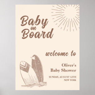 Neutral Minimal Boho Surfboard Baby Shower Welcome Poster