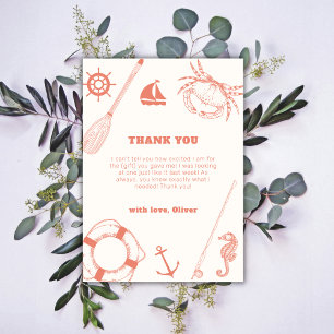Neutral Minimal Nautical Fishing Boy Baby Shower Thank You Card