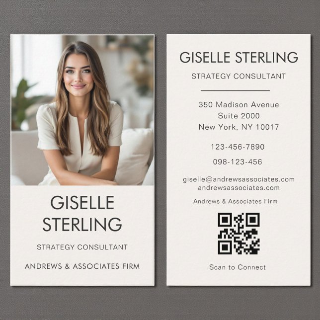 Neutral Minimal QR Code Photo Modern  Business Card (Creator Uploaded)