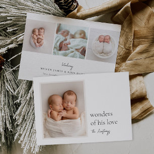 Neutral Minimal Twins Holiday Birth Announcement