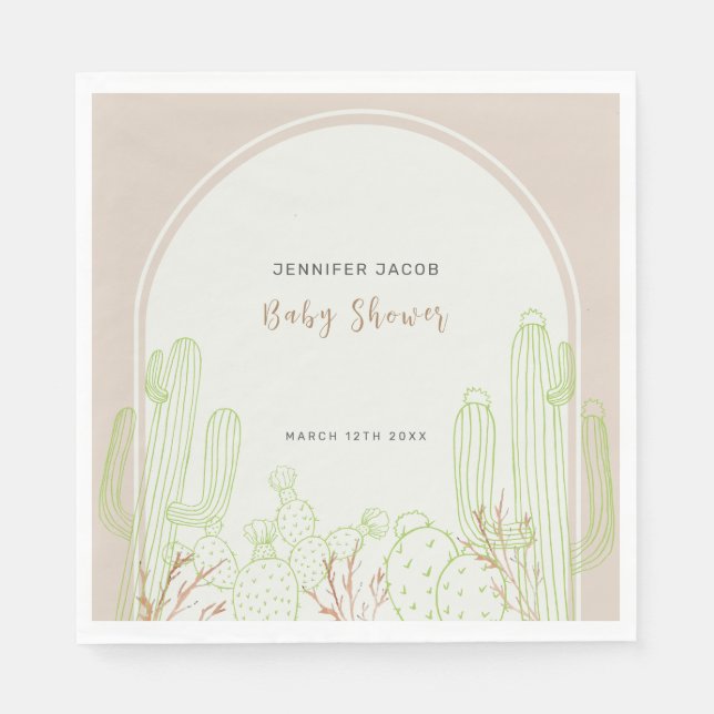 Neutral Minimalist Boho Cactus Arch Baby Shower Napkin (Front)
