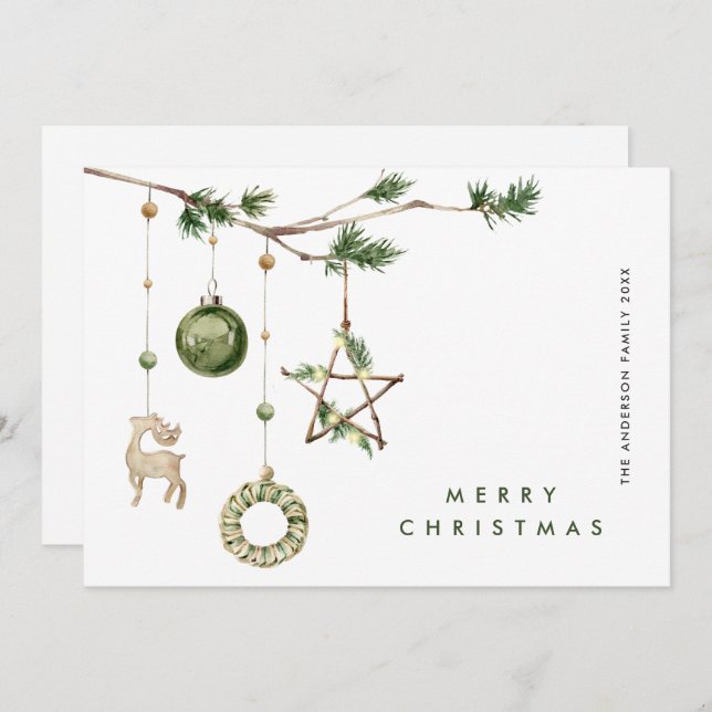 Neutral Minimalist Boho Christmas Composition Holi Holiday Card (Front/Back)
