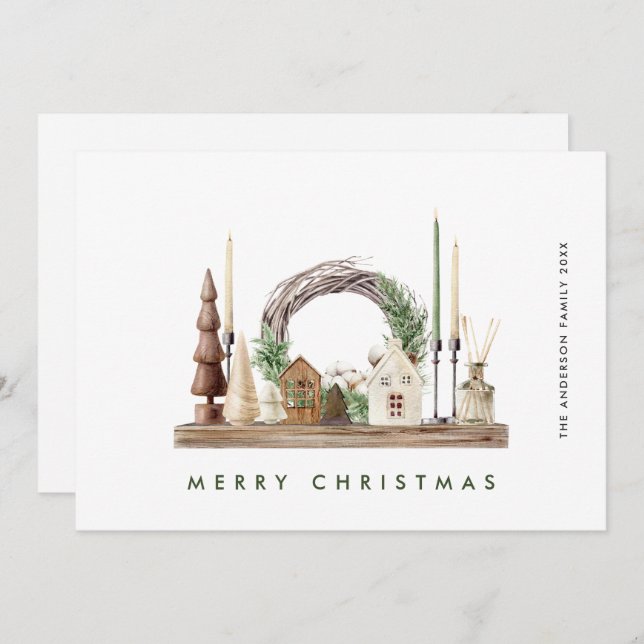 Neutral Minimalist Boho Christmas Composition Holi Holiday Card (Front/Back)