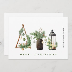 Neutral Minimalist Boho Christmas Composition Holiday Card