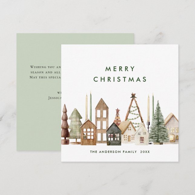 Neutral Minimalist Boho Christmas Composition Holiday Card (Front/Back)