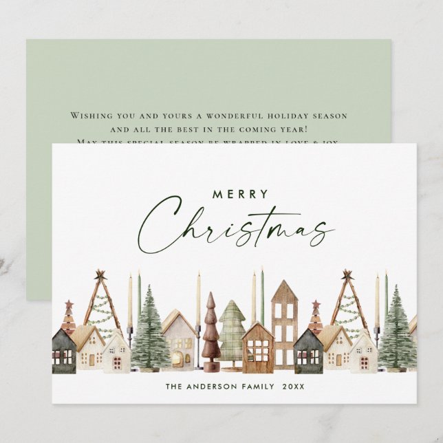 Neutral Minimalist Boho Christmas Composition Holiday Card (Front/Back)