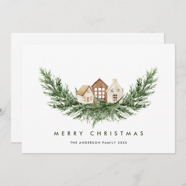 Neutral Minimalist Boho Christmas Composition Holiday Card (Front/Back)