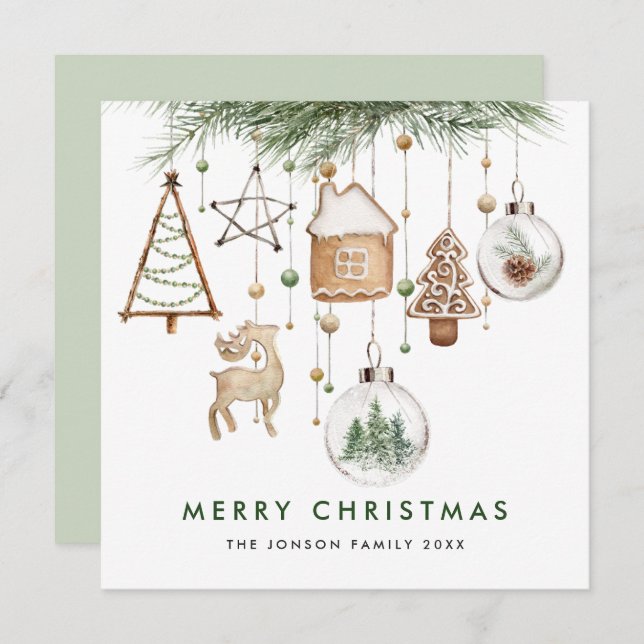 Neutral Minimalist Boho Christmas Composition Holiday Card (Front/Back)