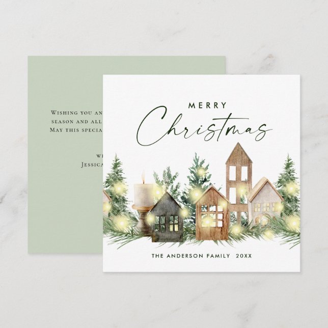 Neutral Minimalist Boho Christmas Composition Holiday Card (Front/Back)