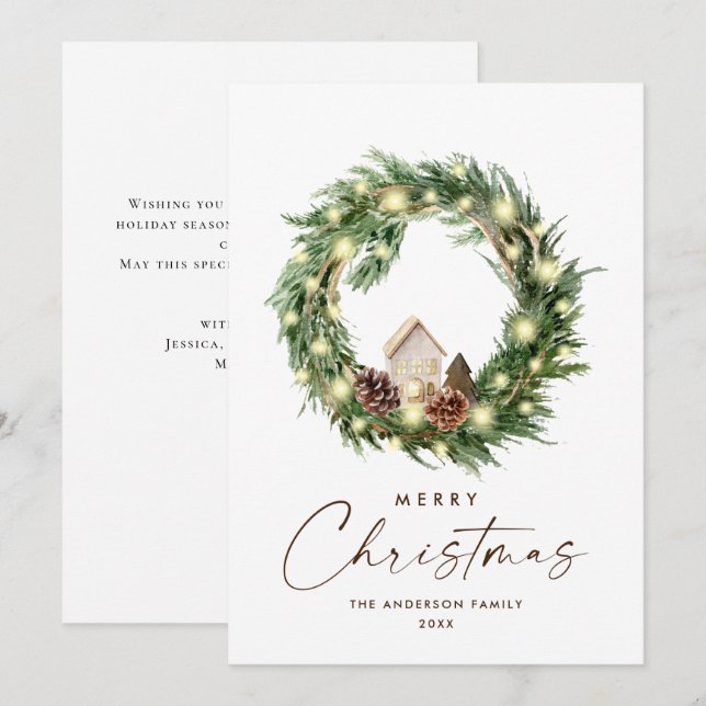 Neutral Minimalist Boho Christmas Composition Holiday Card (Front/Back)