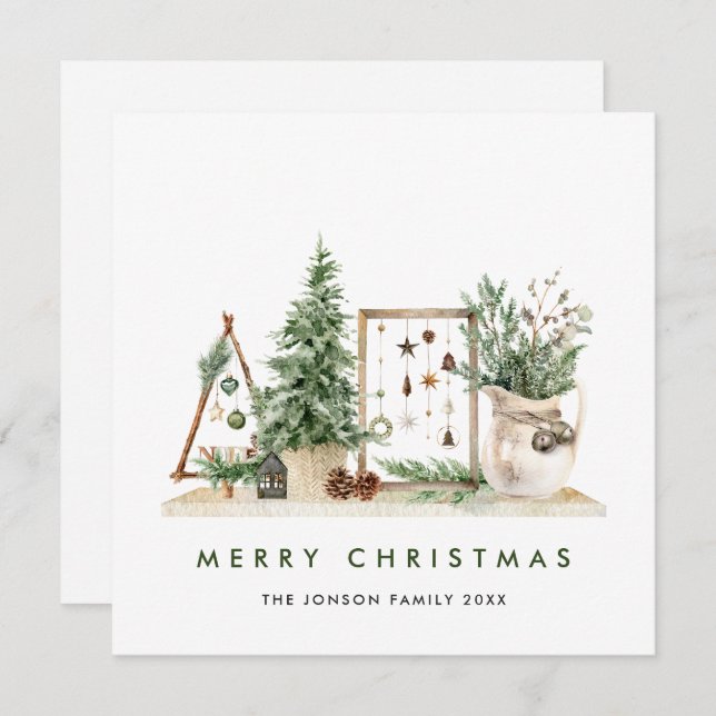 Neutral Minimalist Boho Christmas Composition Holiday Card (Front/Back)