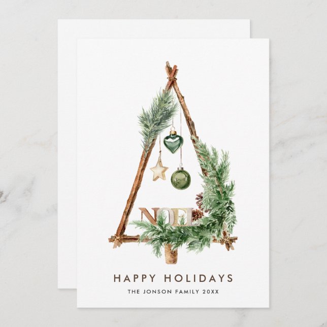 Neutral Minimalist Boho Christmas Composition Holiday Card (Front/Back)